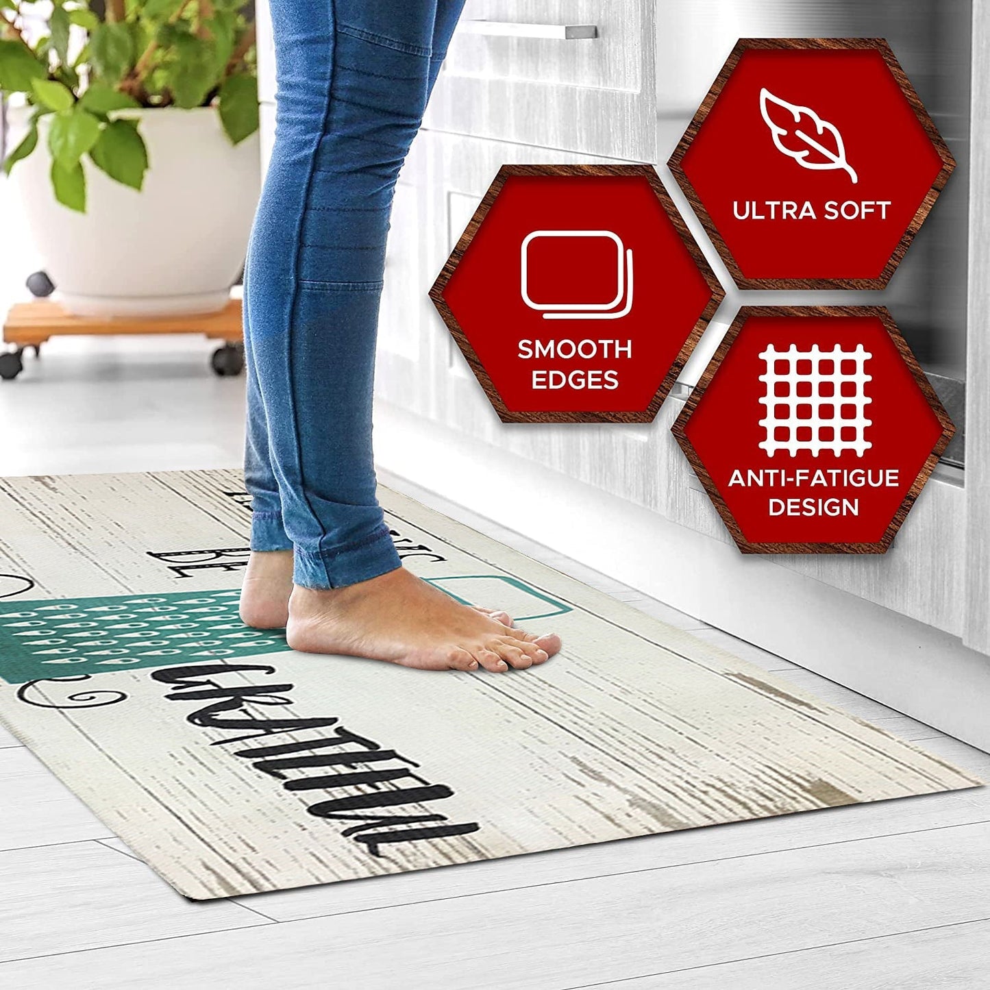 20"x55" Oversized Cushioned Anti-Fatigue Kitchen Runner Mat (Always Be Grateful)