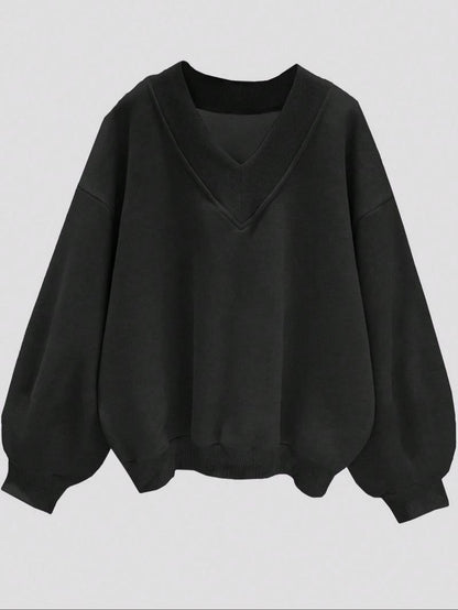 ✨Womens Casual Sweatshirt V Neck Oversized Hoodless Solid Pullover