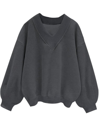 ✨Womens Casual Sweatshirt V Neck Oversized Hoodless Solid Pullover