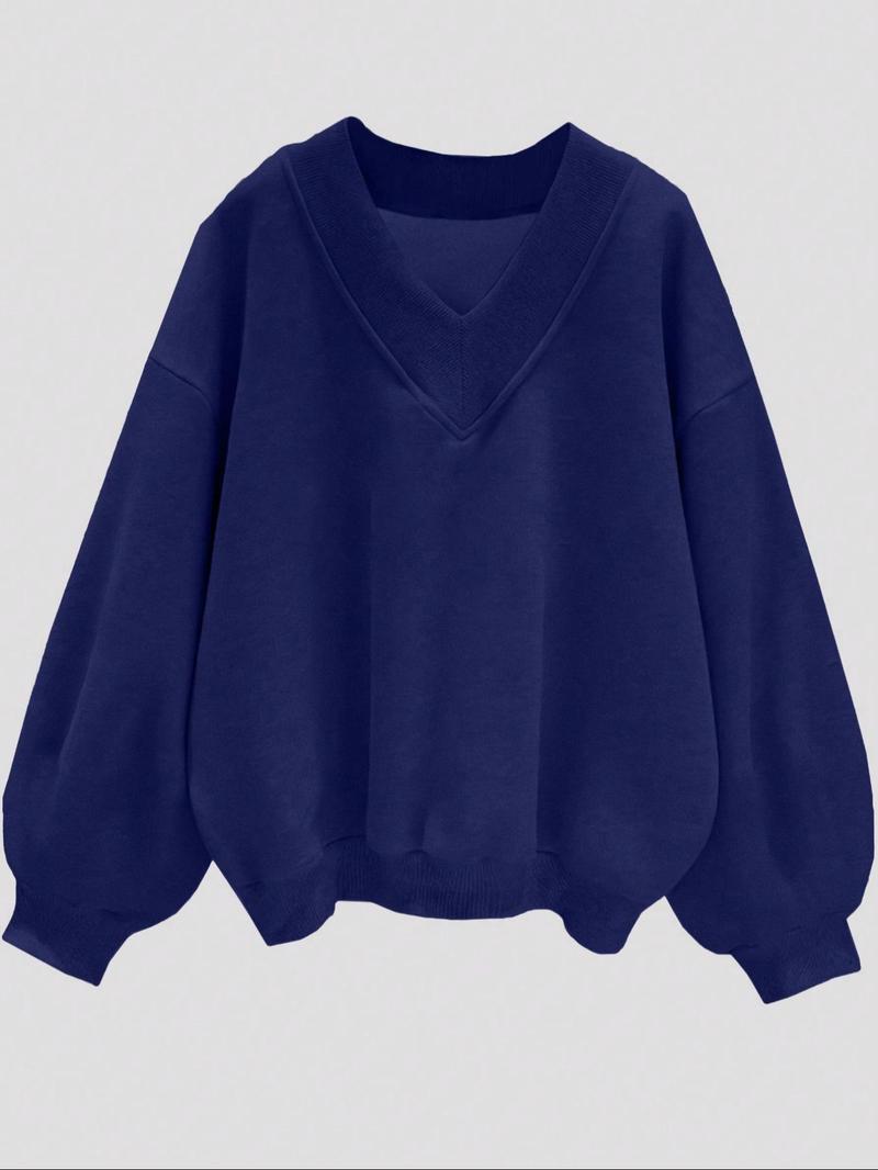✨Womens Casual Sweatshirt V Neck Oversized Hoodless Solid Pullover