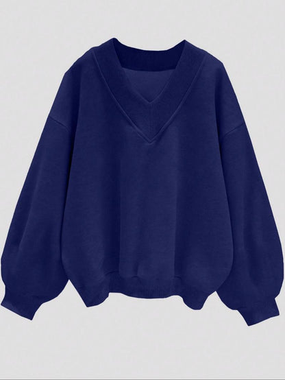 ✨Womens Casual Sweatshirt V Neck Oversized Hoodless Solid Pullover