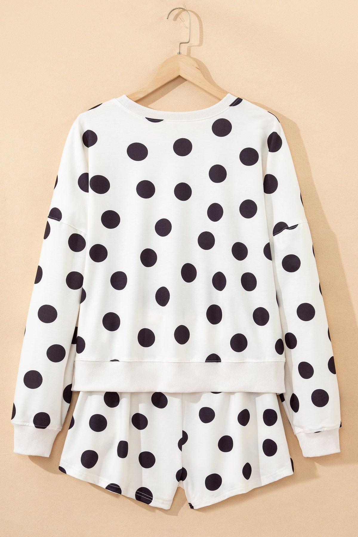 ✨Polka Dot Print Drop Shoulder Pullover Drawstring Shorts Set
