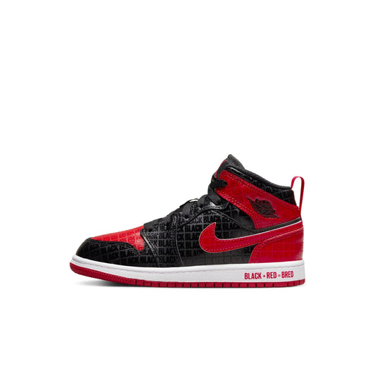 Air Jordan Preschool Retro 1 Mid 'Black Red Bred Ps' Sneakers