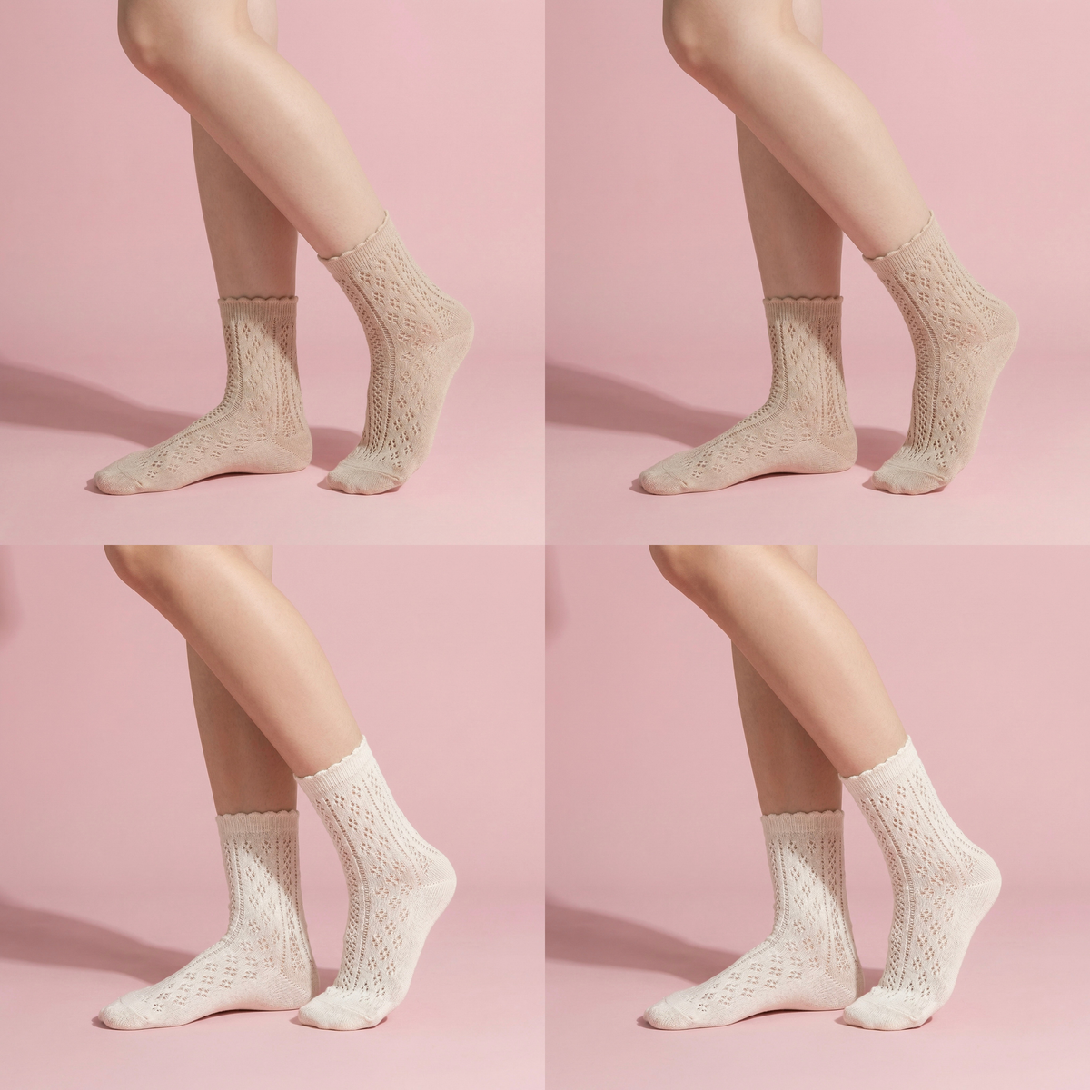 Anna-Kaci 4 Pairs Women's Lace Knit Crew Socks Lightweight Breathable Mesh Style with Elastic Cuff in Assorted Patterns