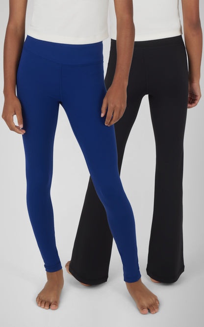 90 Degree by Reflex Girls 2 Pack Interlock Everyday Full Length Legging and Everyday Interlock High Waist Flared Pant