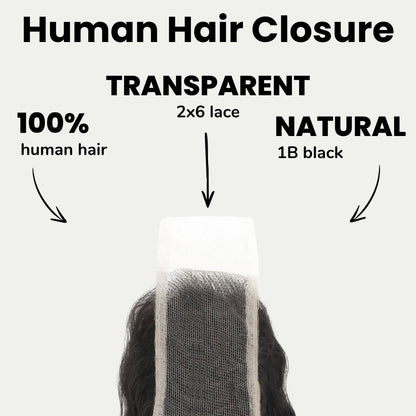 Deep Wave 2x6 Transparent Lace Human Hair Closure