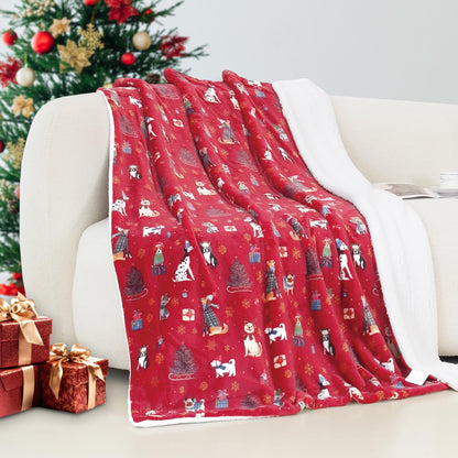 Elegant Comfort Christmas Sherpa Throw with Flannel Fleece - 50 x 60 inches