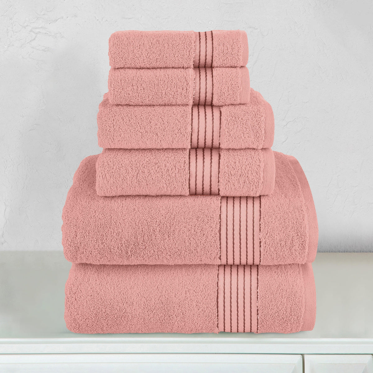 Elegant Comfort 6-Piece Turkish Cotton Towel Set, 2 Washcloths, 2 Hand Towels and 2 Bath Towels