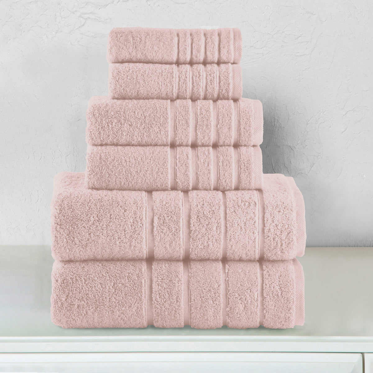 Elegant Comfort 6-Piece Turkish Cotton 4 Lines Stripe Towel Set, 2 Washcloths, 2 Hand Towels and 2 Bath Towels