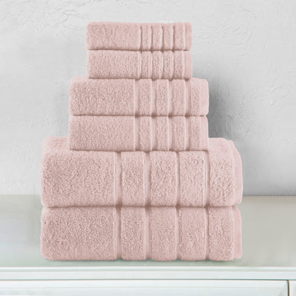 Elegant Comfort 6-Piece Turkish Cotton 4 Lines Stripe Towel Set, 2 Washcloths, 2 Hand Towels and 2 Bath Towels