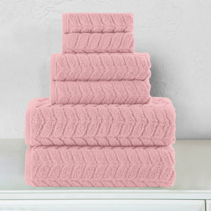 Elegant Comfort 6-Piece Turkish Cotton Braided Towel Set, 2 Washcloths, 2 Hand Towels and 2 Bath Towels