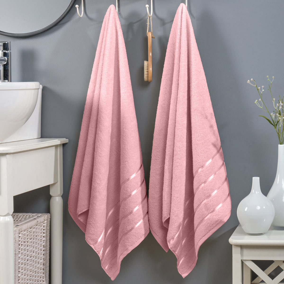Elegant Comfort 2-Pack Premium Turkish Cotton 4 Lines Stripe Bath Towel Set, 27 x 54 inch