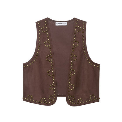 Rivet suede effect vest+shorts set