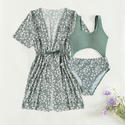 Three-Piece Swimwear Set for Girls, Medium to Large Kids Swimwear