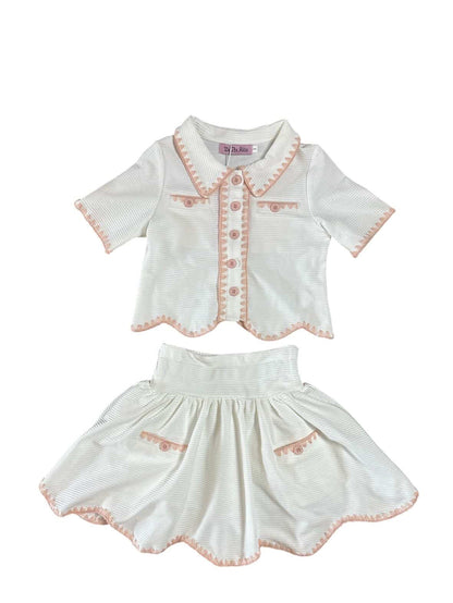 Embroidered Scalloped White Girls Set - Short