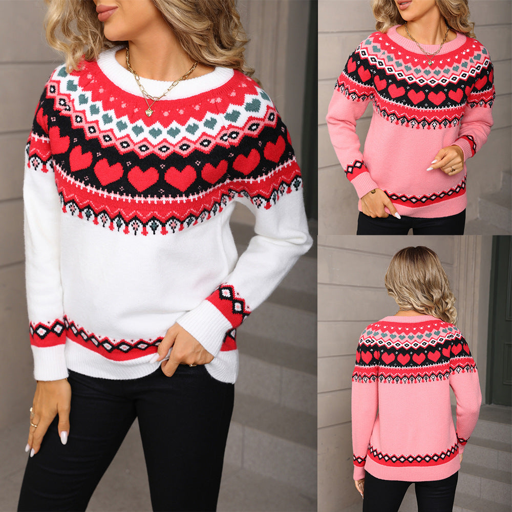 Heart Jacquard Knit Sweater