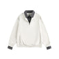 Checkered Spliced Mock Two-Piece Old Money Style Polo Neck Pullover Hoodie