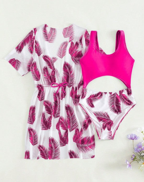 Three-Piece Swimwear Set for Girls, Medium to Large Kids Swimwear
