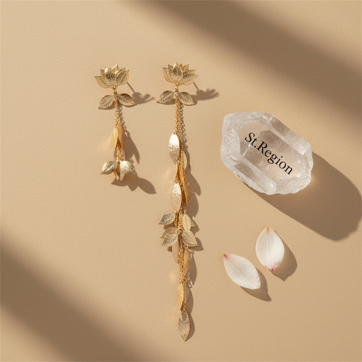 18k Gold Plated Lotus & Leaves Drop Earrings