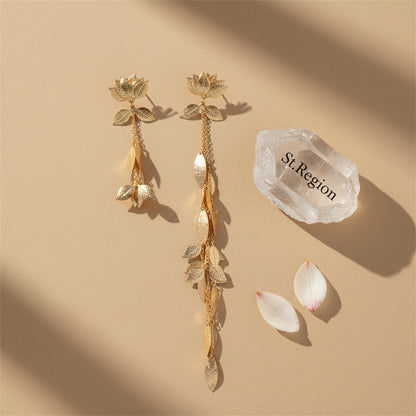18k Gold Plated Lotus & Leaves Drop Earrings