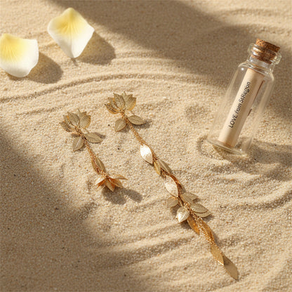 18k Gold Plated Lotus & Leaves Drop Earrings