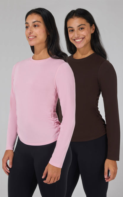 90 Degree by Reflex 2 PK Side Ruched Long Sleeve Top