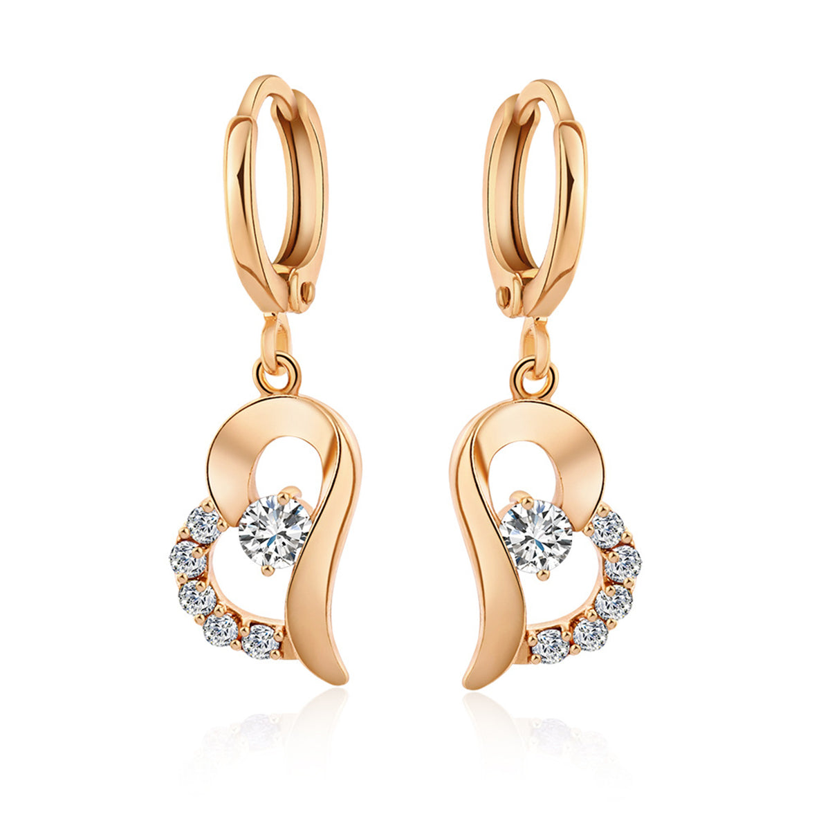 Cubic Zirconia & Goldtone Heart Drop Earrings