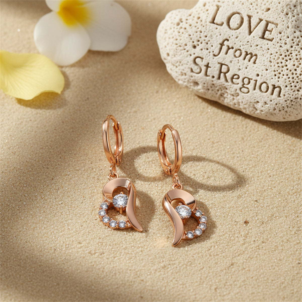 Cubic Zirconia & Goldtone Heart Drop Earrings