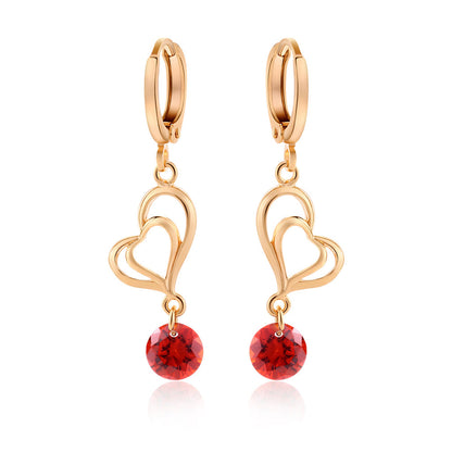 Red Cubic Zirconia & Goldtone Open Heart Drop Earrings