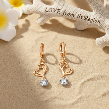 Clear Cubic Zirconia & Goldtone Open Heart Drop Earrings