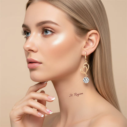 Clear Cubic Zirconia & Goldtone Open Heart Drop Earrings