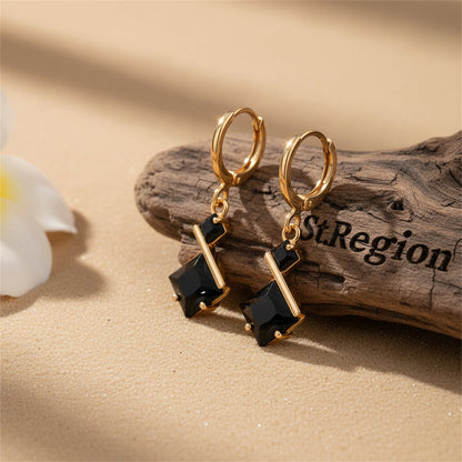 Black Crystal & Goldtone Princess-Cut Drop Earrings