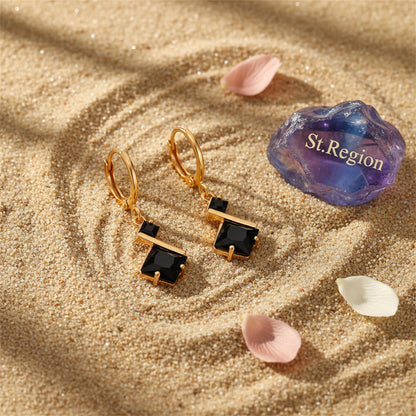 Black Crystal & Goldtone Princess-Cut Drop Earrings
