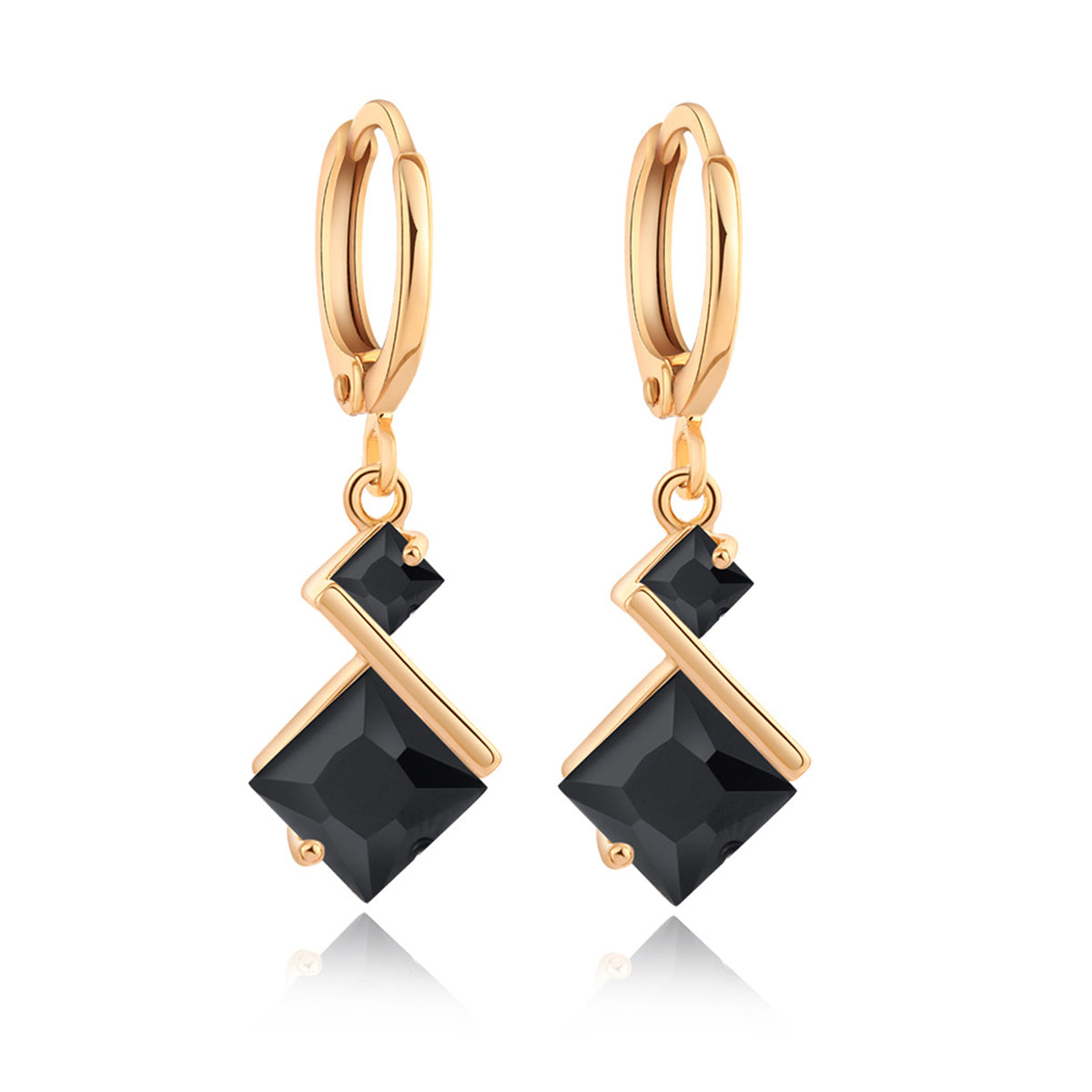 Black Crystal & Goldtone Princess-Cut Drop Earrings