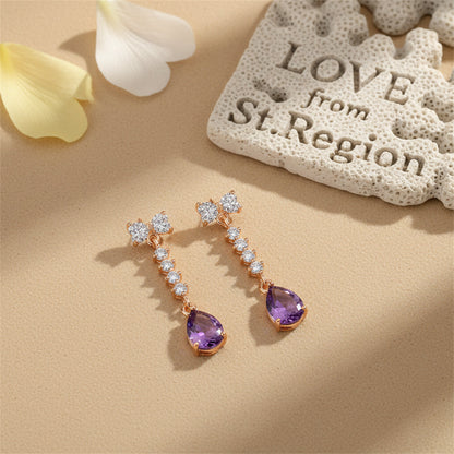 Purple Crystal & Cubic Zirconia Bow Drop Earrings