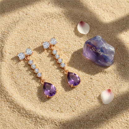 Purple Crystal & Cubic Zirconia Bow Drop Earrings