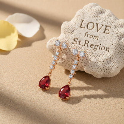 Red Crystal & Cubic Zirconia Bow Drop Earrings