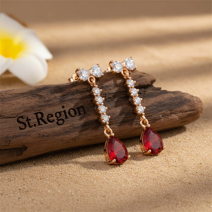 Red Crystal & Cubic Zirconia Bow Drop Earrings