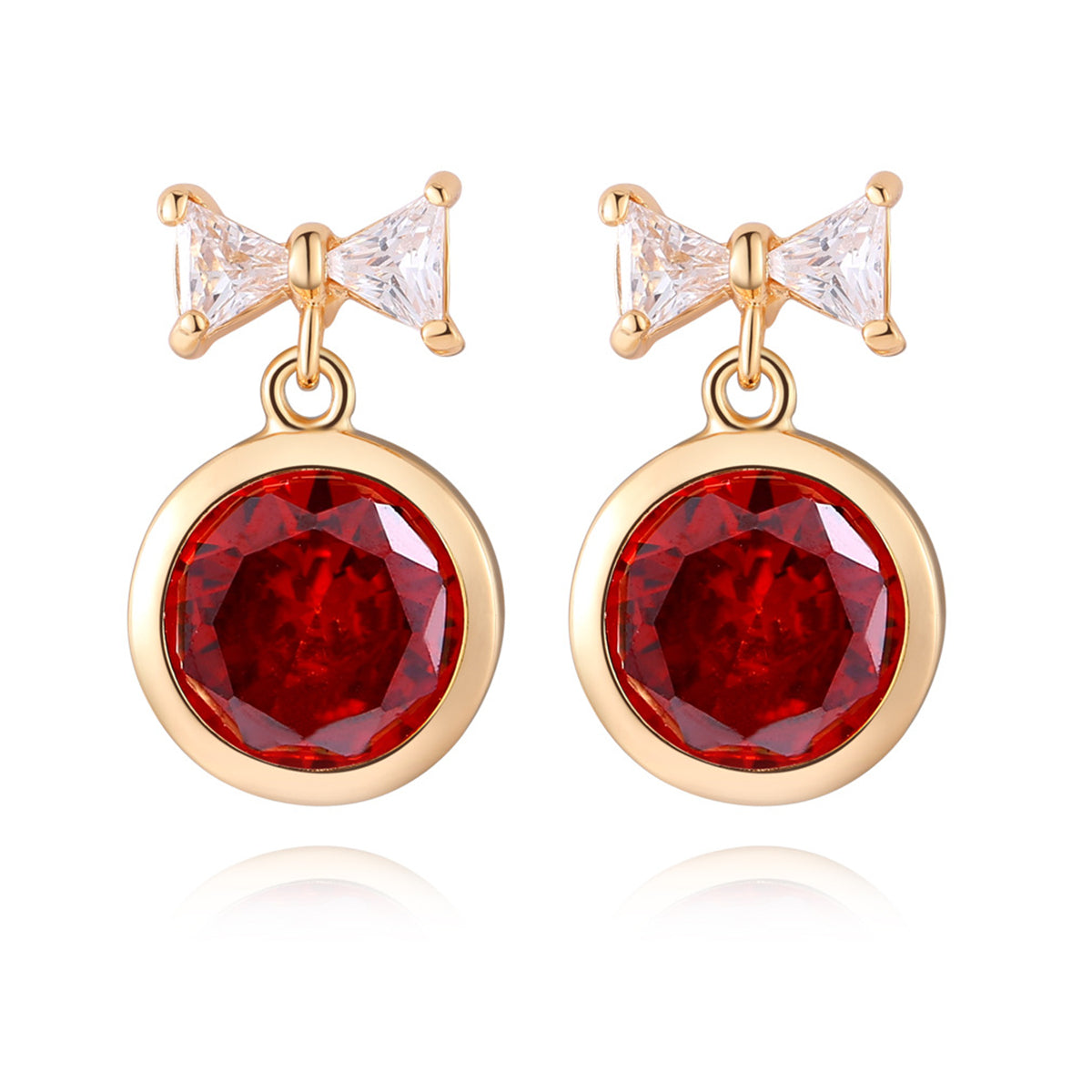 Red Crystal & Goldtone Bow Drop Earrings