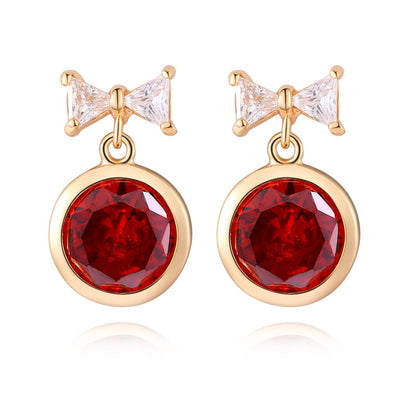Red Crystal & Goldtone Bow Drop Earrings