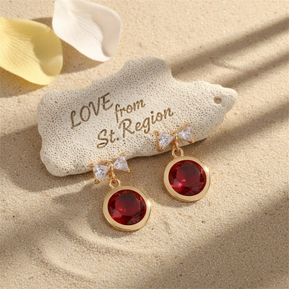 Red Crystal & Goldtone Bow Drop Earrings