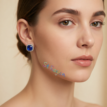 Navy Princess Crystal & Blacktone Halo Stud Earrings