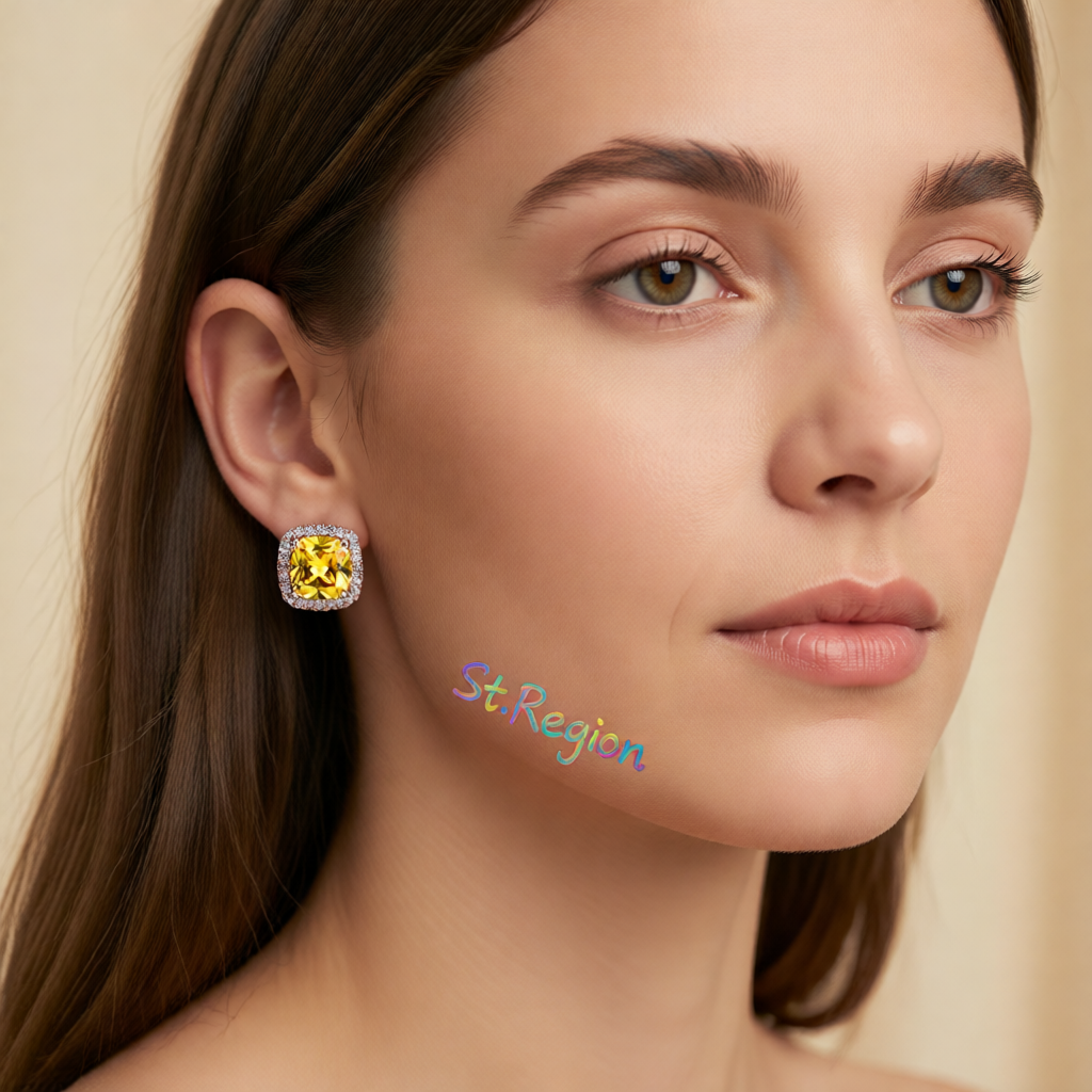 Yellow Princess Crystal & Rose Goldtone Halo Stud Earrings