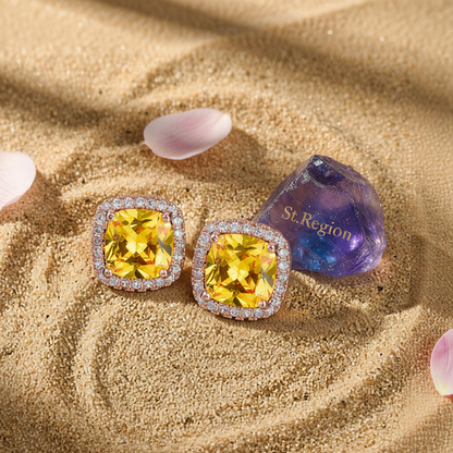 Yellow Princess Crystal & Rose Goldtone Halo Stud Earrings