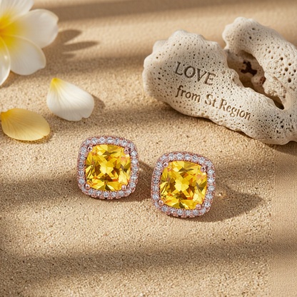 Yellow Princess Crystal & Rose Goldtone Halo Stud Earrings