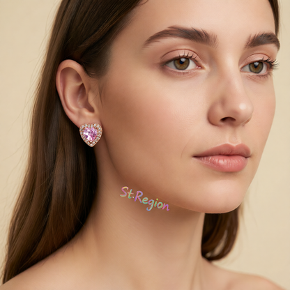 Clear Crystal & Cubic Zirconia Rose Goldtone Halo Heart Stud Earrings