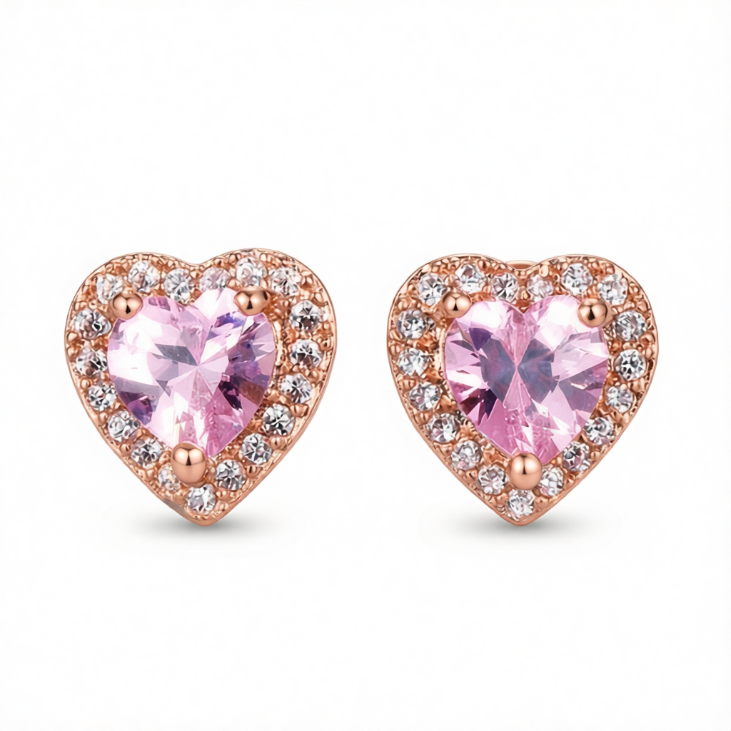 Clear Crystal & Cubic Zirconia Rose Goldtone Halo Heart Stud Earrings