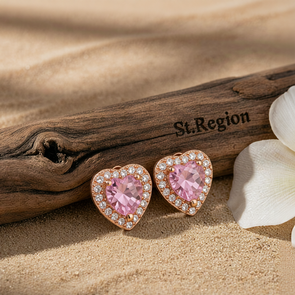 Clear Crystal & Cubic Zirconia Rose Goldtone Halo Heart Stud Earrings