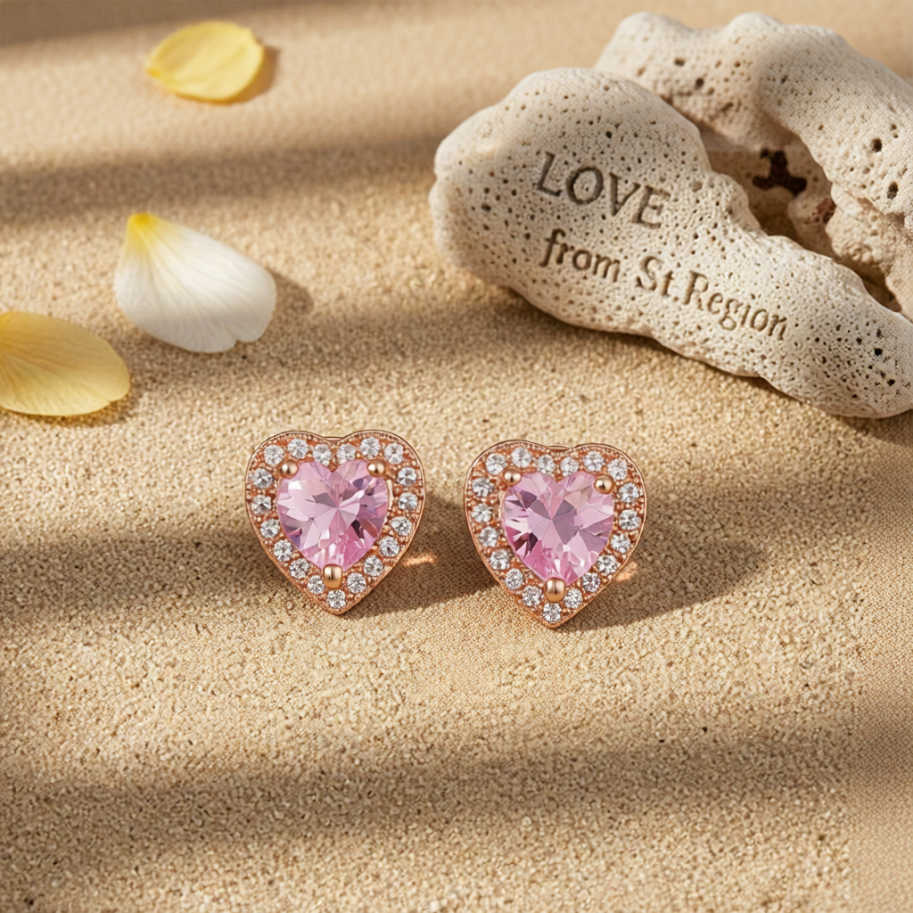 Clear Crystal & Cubic Zirconia Rose Goldtone Halo Heart Stud Earrings
