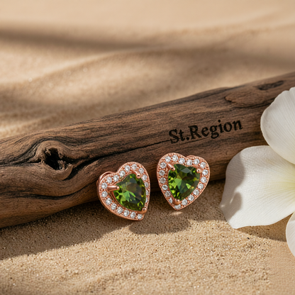 Olive Crystal & Cubic Zirconia Rose Goldtone Halo Heart Stud Earrings